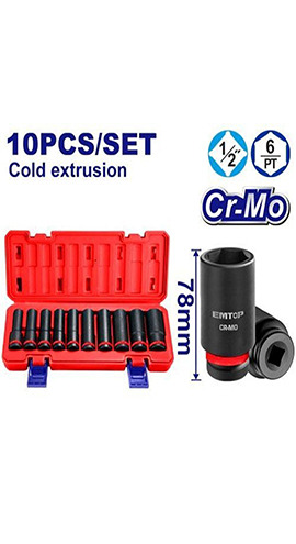 10Pcs 1/2" Deep Impact Socket Set