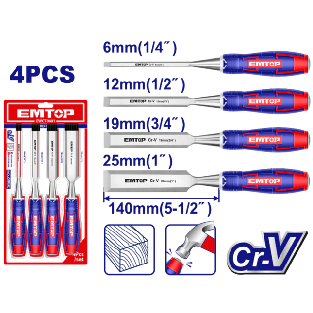 4 Pcs Wood Chisel Set