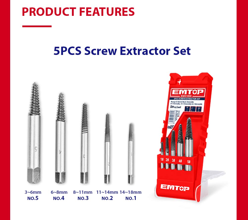 5 Pcs Screw Extractor Set